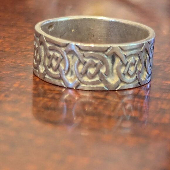 Celtic Knot Ring Sterling Silver Wedding Wide Labyrinth Etched Trinity Band 11.5 - Picture 4 of 8
